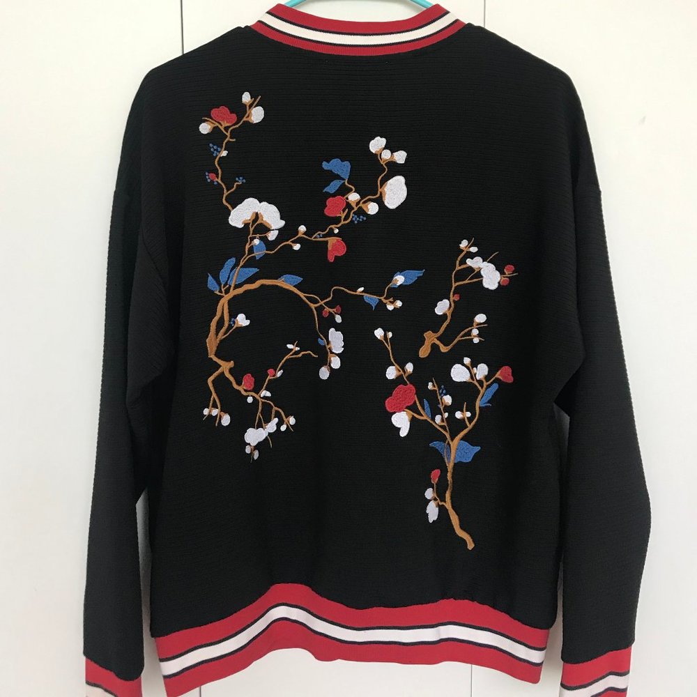 Zara Women's Cherry Blossom Bomber Jacket (Large)